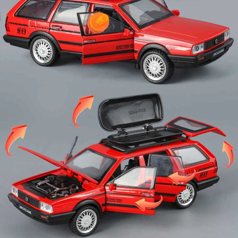 Model samochodu Volkswagen Santana Wagon w skali 1:32, symulacja, odlew metalowy, stop, dźwięk, światło, napęd pull-back, kolekcjonerski, zabawka dla dzieci, prezent.