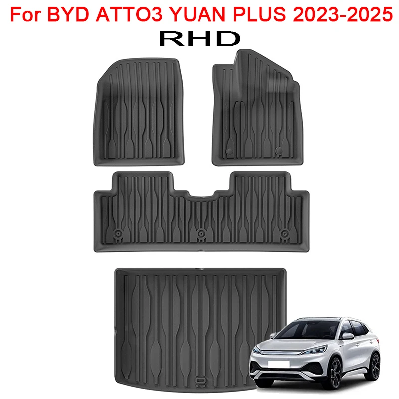 

Car Floor Mats for BYD ATTO3 YUAN PLUS 2023 2024 2025 Right Rudder Cargo Liner TPE Trunk Pad 3D Foot Mat