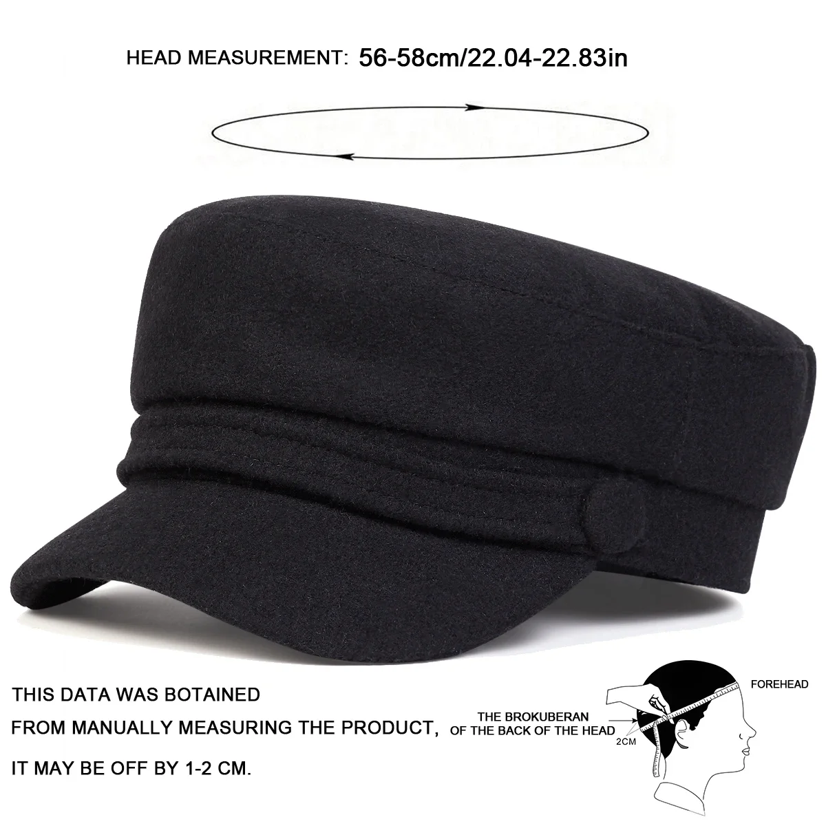 Unisex Solid Color Imitation Wool Military Hats Flat Top Baseball Caps For Women Outdoor Sports Military Hats Cadet Sunscreen Ha