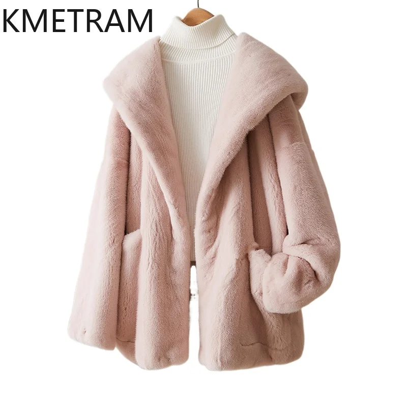 100% Whole Mink Fur Jacket Woman Luxury Pink Real Fur Coat with Hood Winter Clothes for Women New in Outerwears 2025 Fourrure