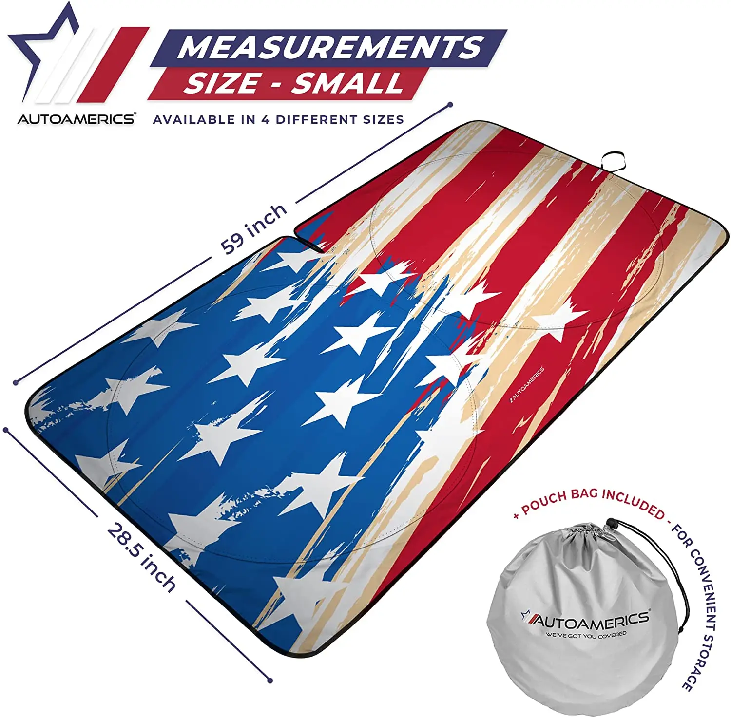 Autoamerics 1-Piece Windshield Sun Shade USA Art Flag - 1 American Design - Foldable Car Front Window Sunshade for Most Sedans S