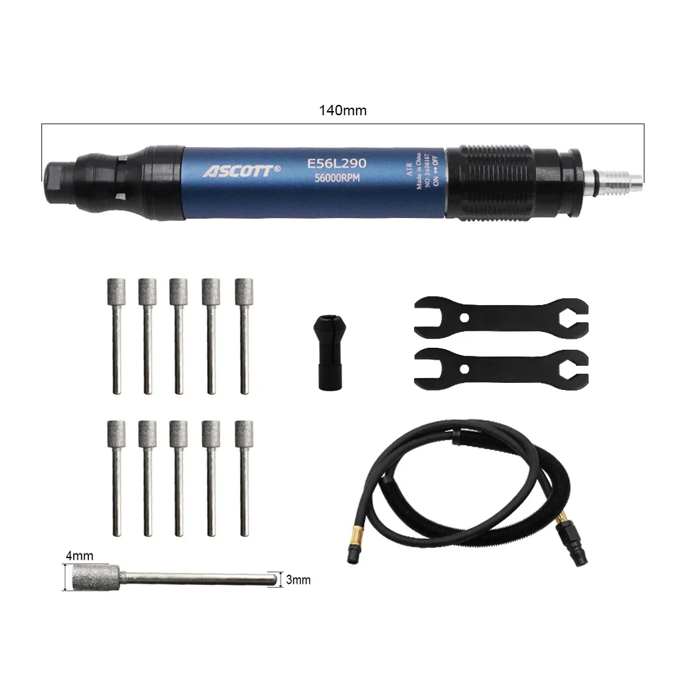 Kit matita micro smerigliatrice pneumatica 56000 giri/min Penna per incisione pneumatica con punte abrasive per incisione, lucidatura, utensili da taglio