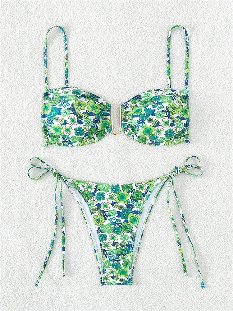 ZAFUL Set Bikini da Donna, Fascia Senza Spalline con Coulisse e Costumi da Bagno in Tinta Unita con Rouches
