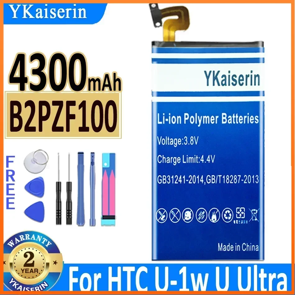 YKaiserin 4300mAh B2PZF100 Battery For HTC Ocean Note U-1w U Ultra U-1u  Brand New Phone Battery  Warranty