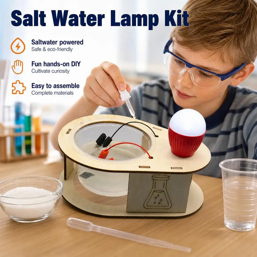 DIY Salt Water Power Generation LED Light STEM Educational Science Kit Electrochemistry Experiment Easy Assembly Learning Toy view 2