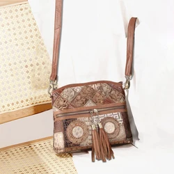 Bolsa de ombro de couro genuíno boêmia feminina, bolsas tiracolo luxuosas, estilo étnico, luxo retrô, marca designer, borlas