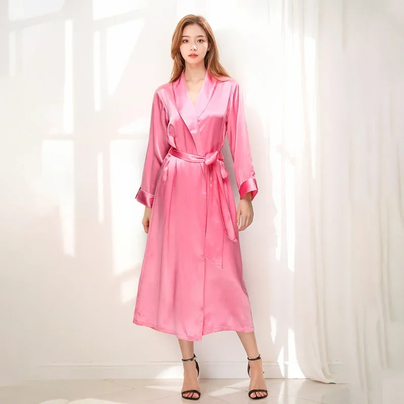 100 Mulberry Silk Bathrobe for Women Long Silk Robes Nightgown Lapel Designer Sleepwear Morning Gown Luxury Loungewear Bath Robe