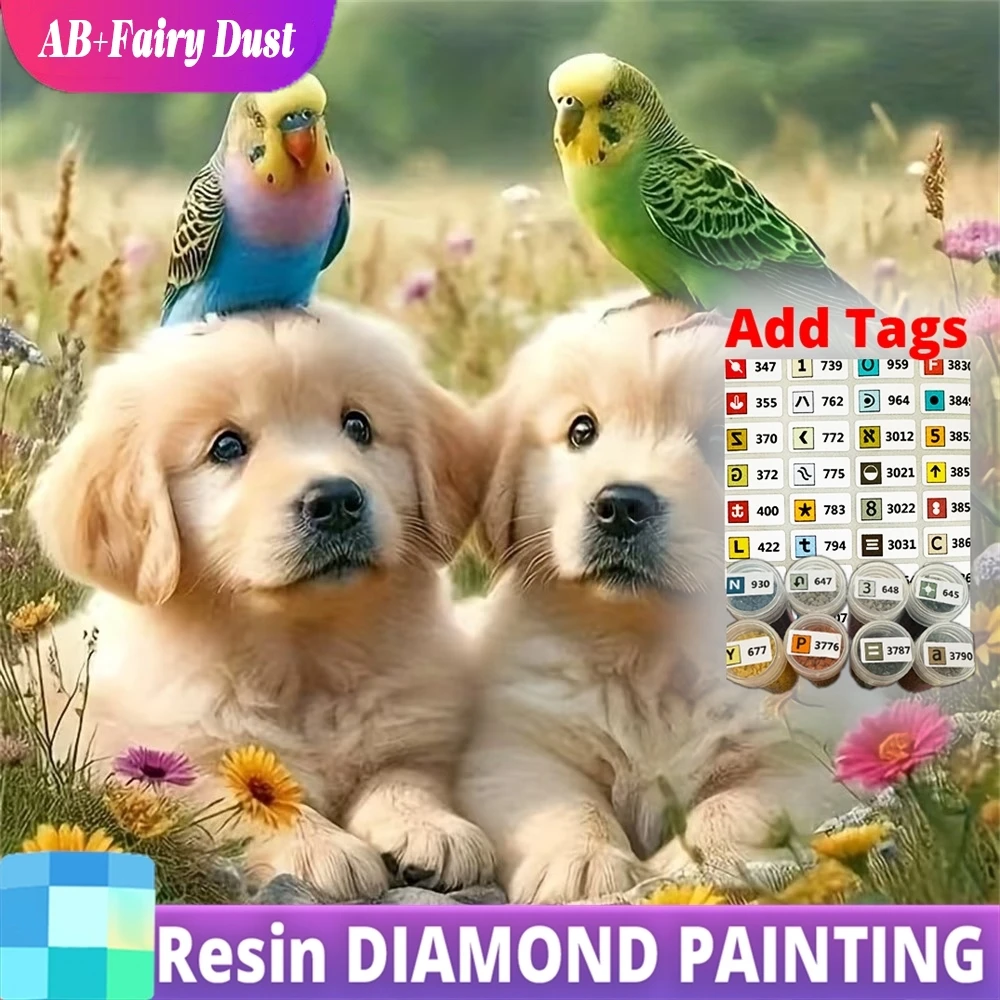 

Resin AB Fairy Dust 5D Diamond Embroidery Dog Animal DIY Painting Bird New Arrival Mosaic Parrot Pattern for Adults Beginners Ho