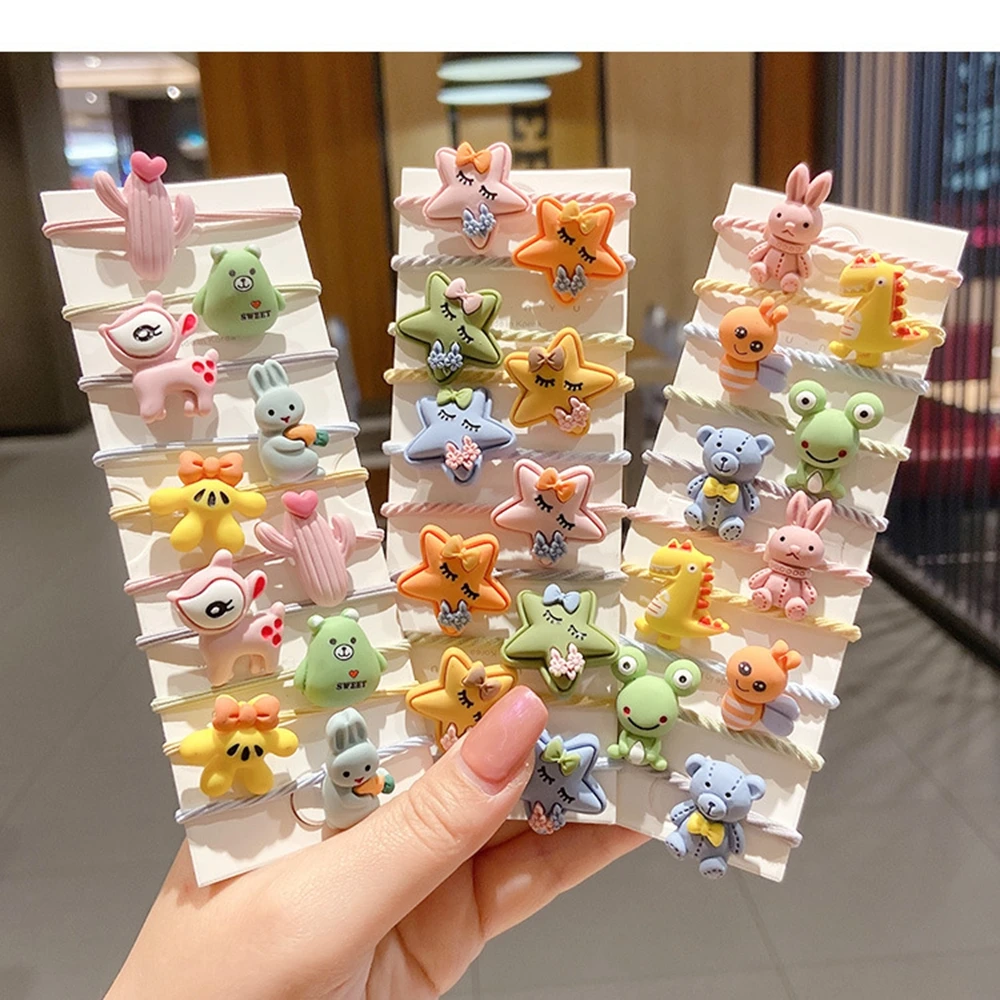 10 Pcs/Set Cute Cartoon Animal Elastic Hair Bands Children Girls Lovely Rubber Bands Ponytail Holder Baby Kids Hair Accessories