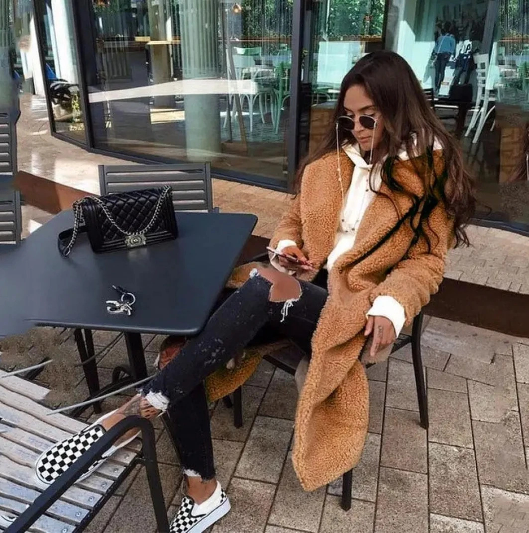 

Women's Double Sided Flannel Wool Long Coat Polyester Fiber Warm Jacket with Long Sleeve Commute Style Pure Color WinterOvercoat