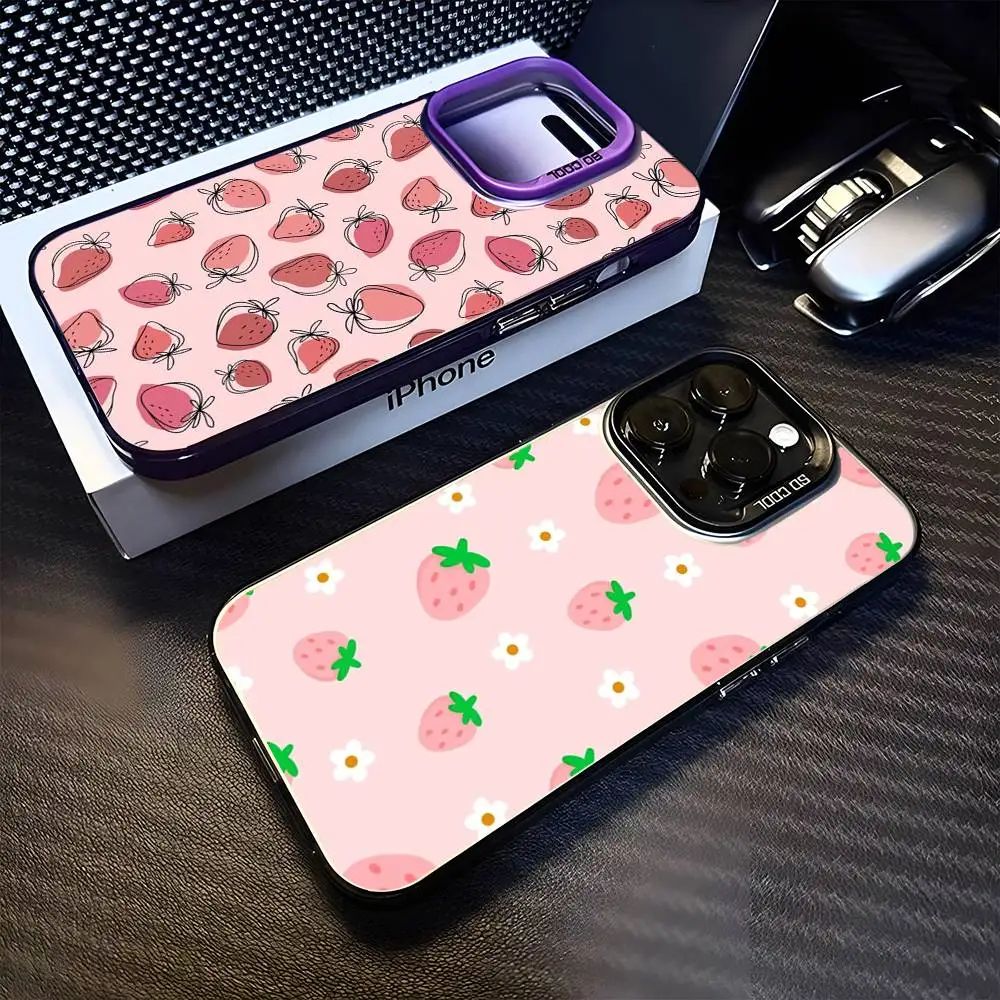 

Cute Painting Strawberry Phone Case For iPhone 16,15,14,13,12,11,Mini,Pro,MAX Purple Matte Shockproof Cover