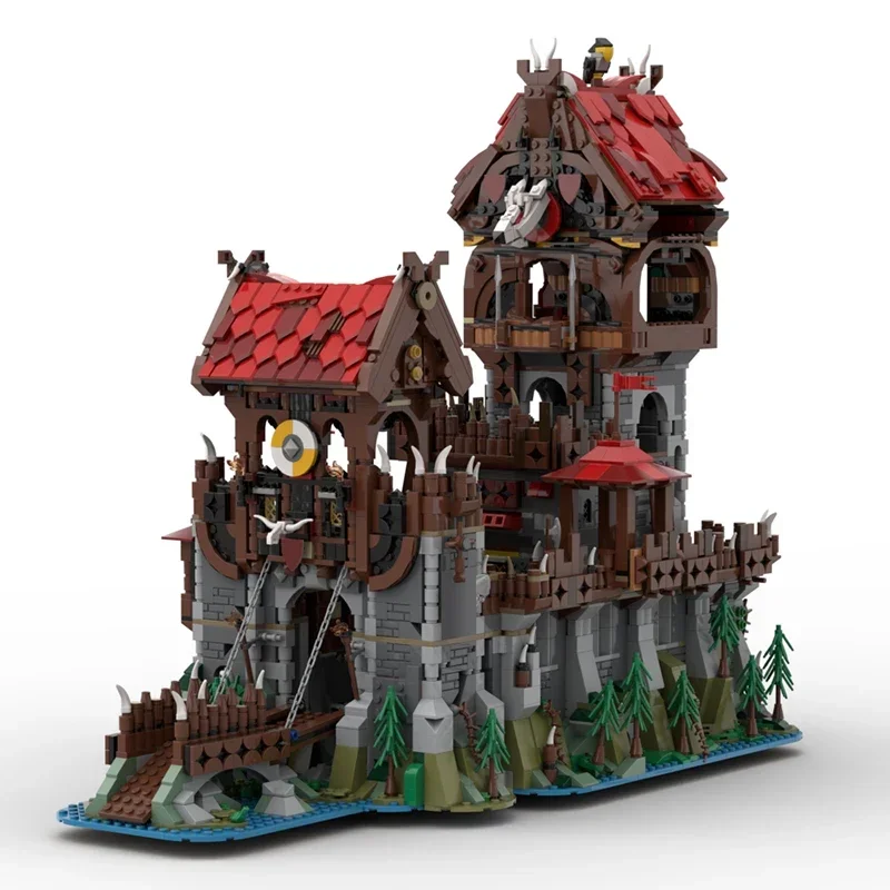 BuildMoc Pirate Island Wolfpacked Tower Ship Building Blocks Set Retro Medieval Castle House Bricks Toy Children Birthday Gifts