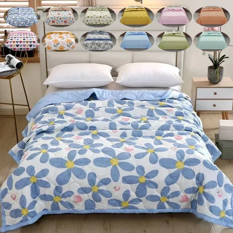 1 יחידה שמיכת קיץ שמיכת ארבעה חלקים מזגן רך למיטה לא מחליקה ידידותית לעור קטנה טרי הדפסת בועות כותנה קיץ