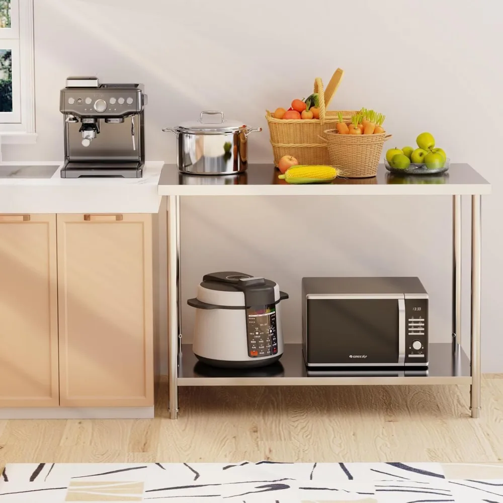 36x24 Inch Stainless Steel Work Table for Kitchen Commercial Use, 0.7mm 201 SS Right Angle Edge Utility Table with Fixed Legs