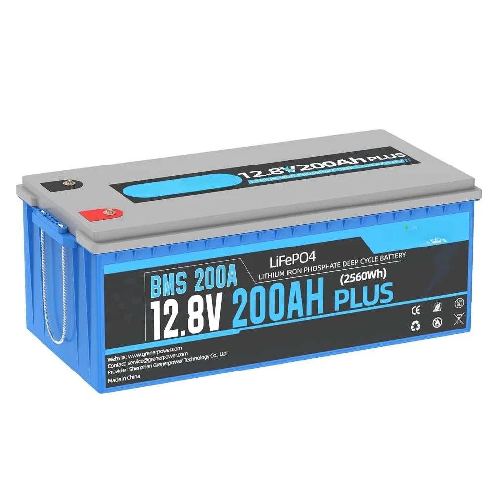

12V 200Ah Plus LiFePO4 Battery, 200A BMS, Max. 2560W Power Output, 4000-15000 Deep Cycles Lithium Battery, 10-Year, Customized