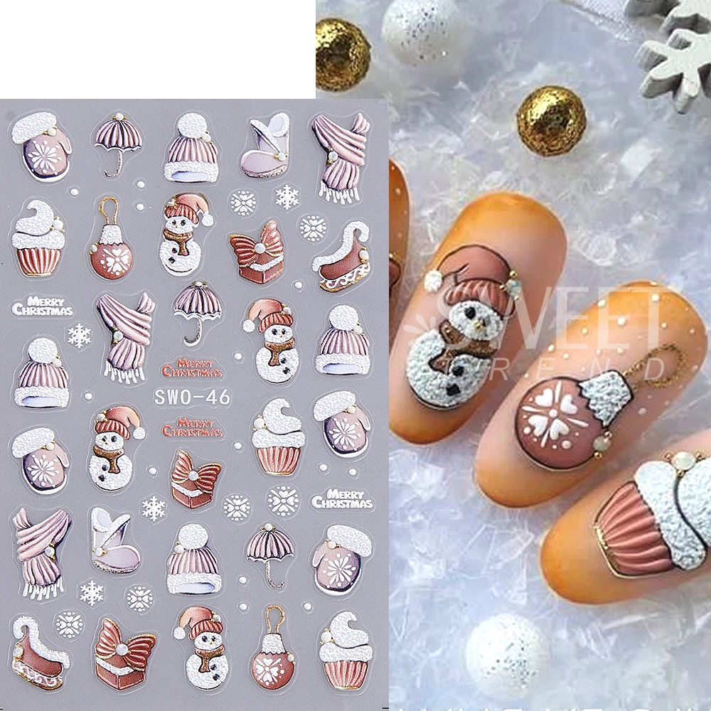 2 قطعة عيد الميلاد مسمار ملصقات 5D تنقش سانتا كلوز قفازات ذاتية اللصق مسمار الشارات ندفة الثلج الشتاء DIY بها بنفسك مانيكير الديكور
