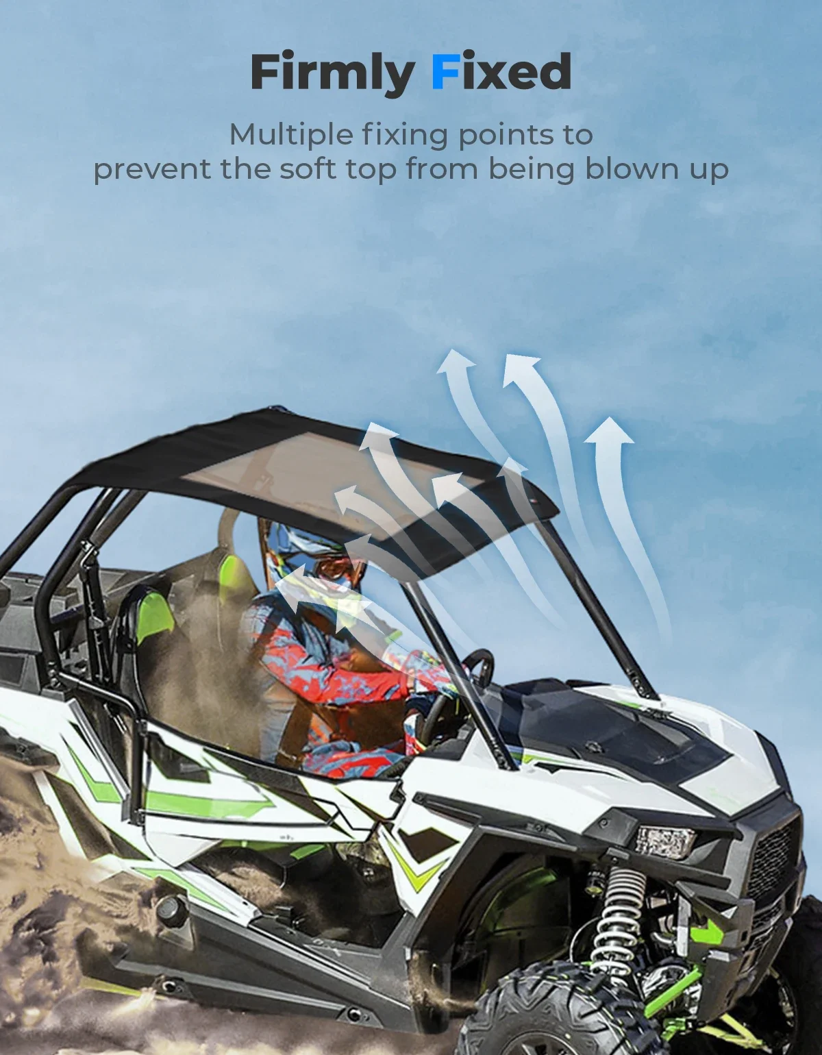 KEMIMOTO UTV 1680D Солнцезащитный козырек с мягким верхом на крыше из мягкого холста, совместимый с Polaris RZR XP 1000/Turbo/900 2014-2023, 2-местный