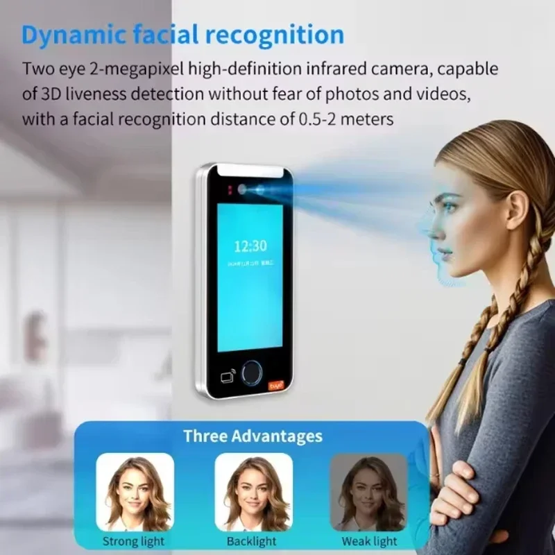 5inch IPS Screen Tuya TCP/IP Face Recognition Fingerprint Password Access Control With RFID Reader Face Time Attendance Machine
