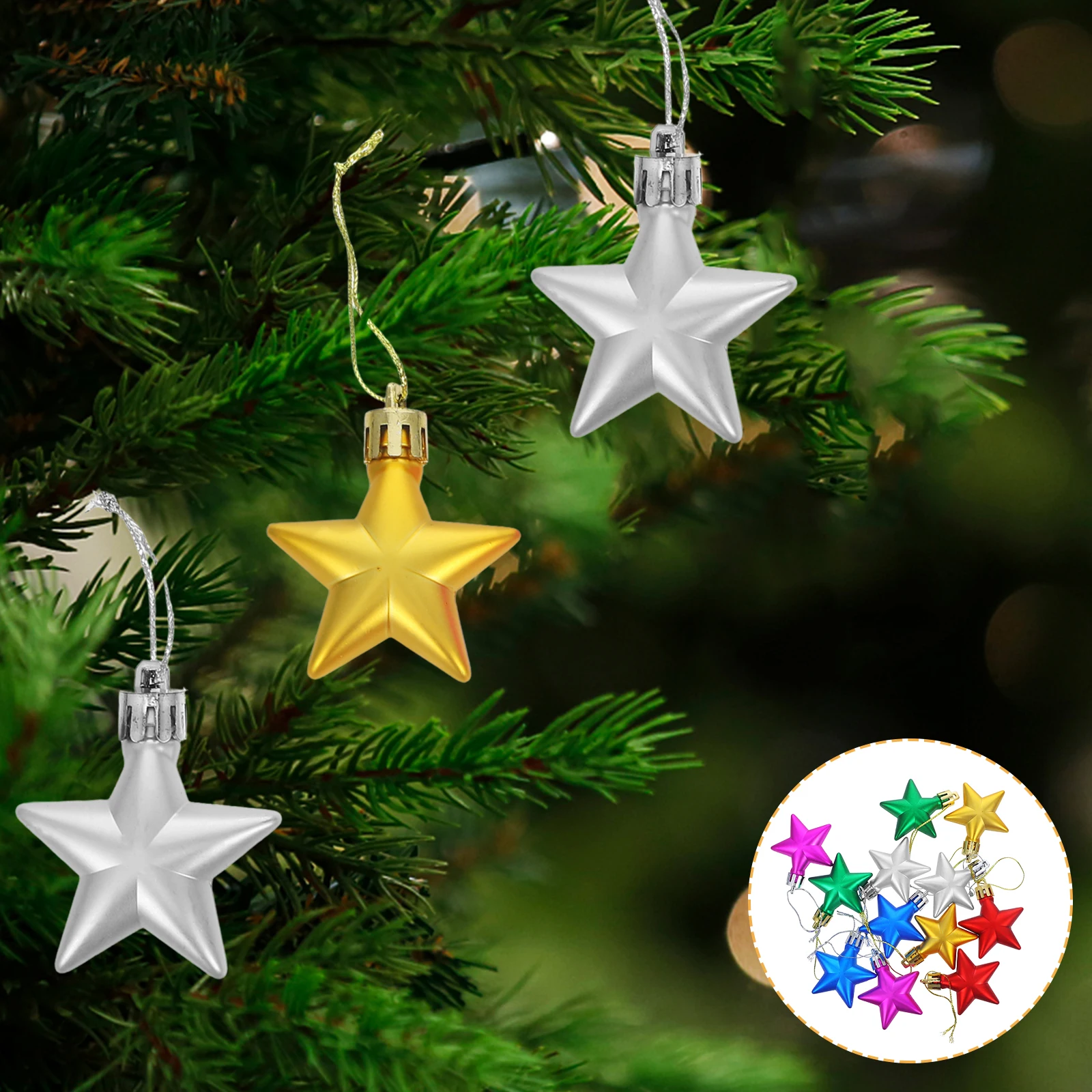 

12 Pcs Five-pointed Star Pendant Christmas Decorations Hanging Stars Mothers Day Ornaments for Tree Decorate