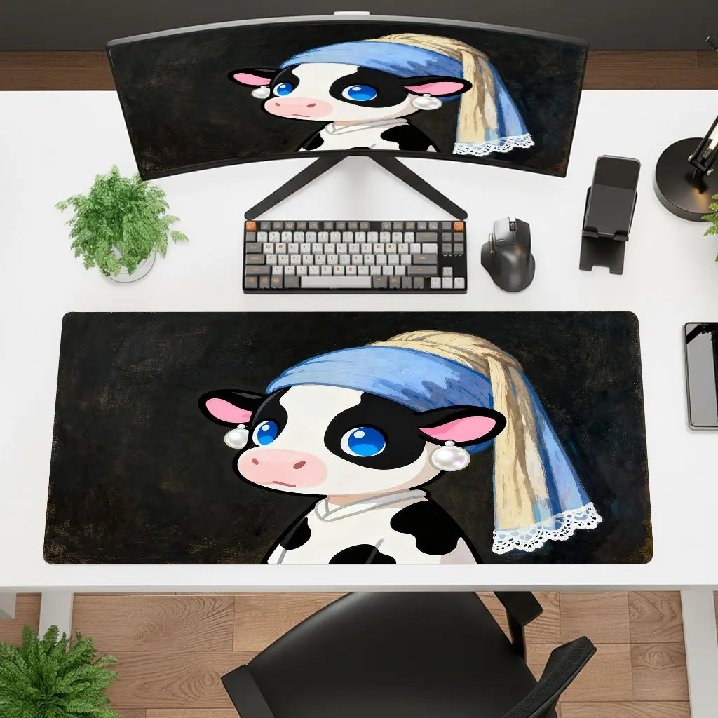 Brand Pearl Earrings Cow Headscarf Mouse Pad Ultra-High Definition Printing Multi-Functional Desk Mat for Office Laptop Gaming D