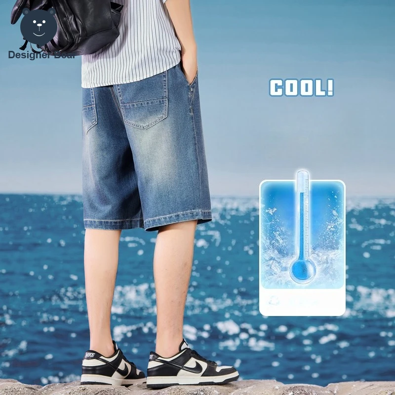 Summer Thin Men's Denim Shorts Lyocell Fabric Cool Baggy Straight  Knee Length Pants Jeans Joggers Short Jorts Man Bermuda M-4XL view 3