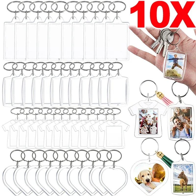 1/5/10pcs Transparent Photo Frame Keychain Tassels Snap-In Custom Insert Photo Acrylic Blank Keyring Clear Blank Picture Pendant