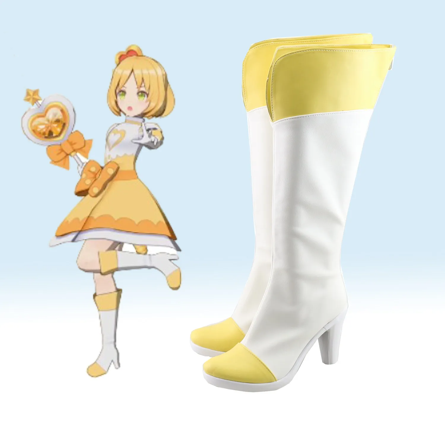NND Compass Game Luruca Cosplay Shoes White Yellow high-heeled boots Female Male PU leather Role Playing Shoes Can Custom Made