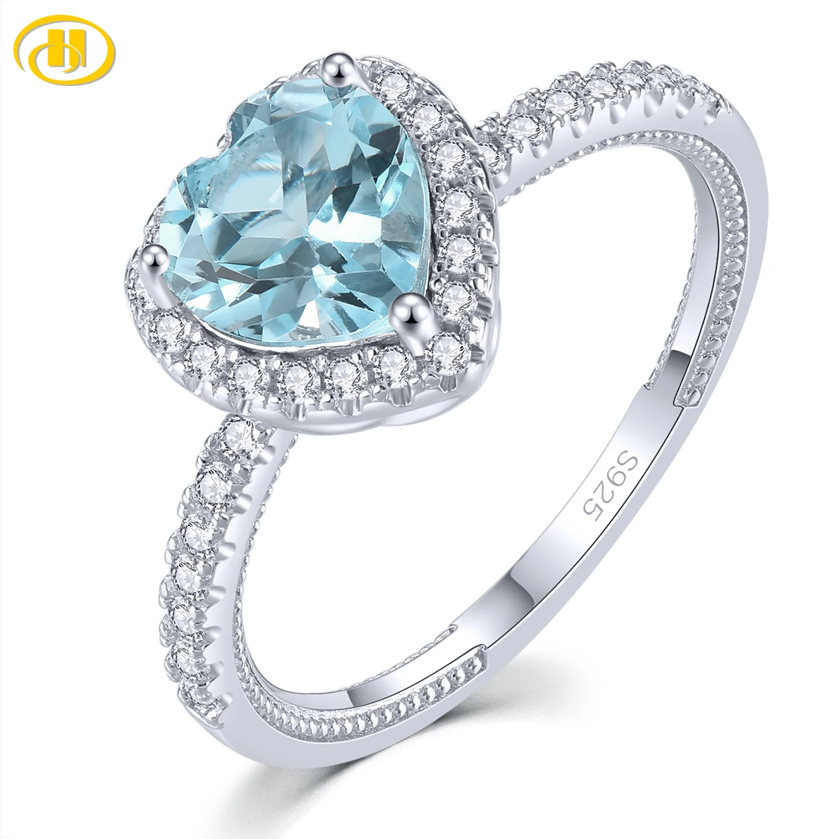 Natural Blue Topaz Sterling Silver Rings 1.6 Carats Genuine Gemstone Heart Romantic Fine Jewelrys S925 Rhodium Plated Gifts