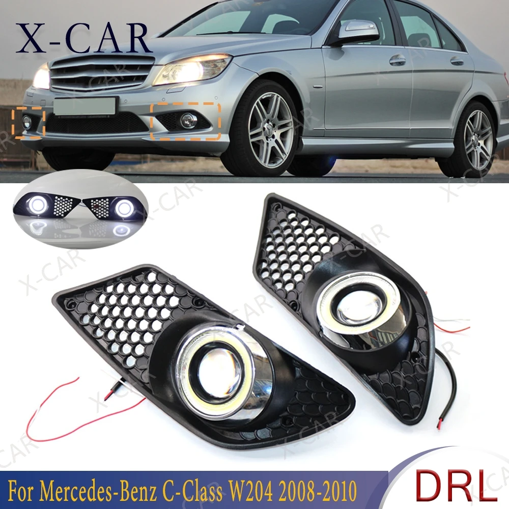 

1 пара светодиодных дневных ходовых огней DRL для Mercedes-Benz C-Class W204 2008-2010, передний бампер, противотуманная фара, решетка, рамка