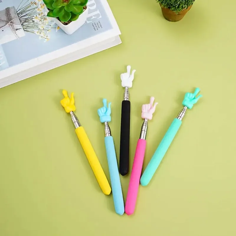 Puntero retráctil para profesores, diseño de dedo, puntero telescópico de acero inoxidable para enseñanza escolar, suministros para profesores para aula