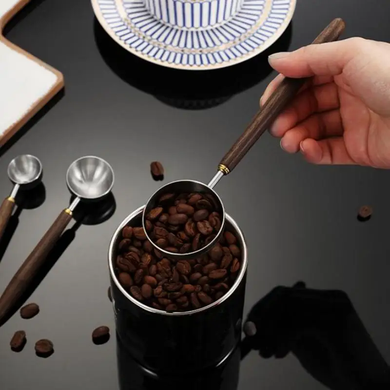 Coffee Measuring Spoon Accurate 1 Tbsp Long Walnut Handle Stainless Steel Scoop Gift for Coffee Enthusiasts Cafe