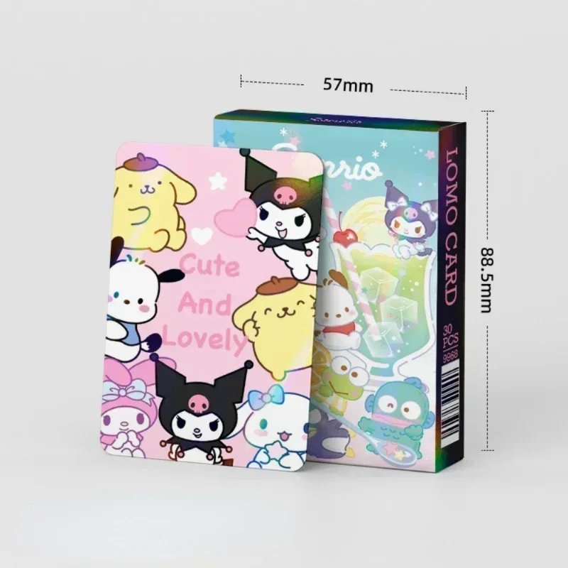 Kawaii 30PCS Hello Kitty Double-sided Laser Flash Cards Kuromi LOMO Card Collection Melody Cartoon Peripherals Anime Cards Gift