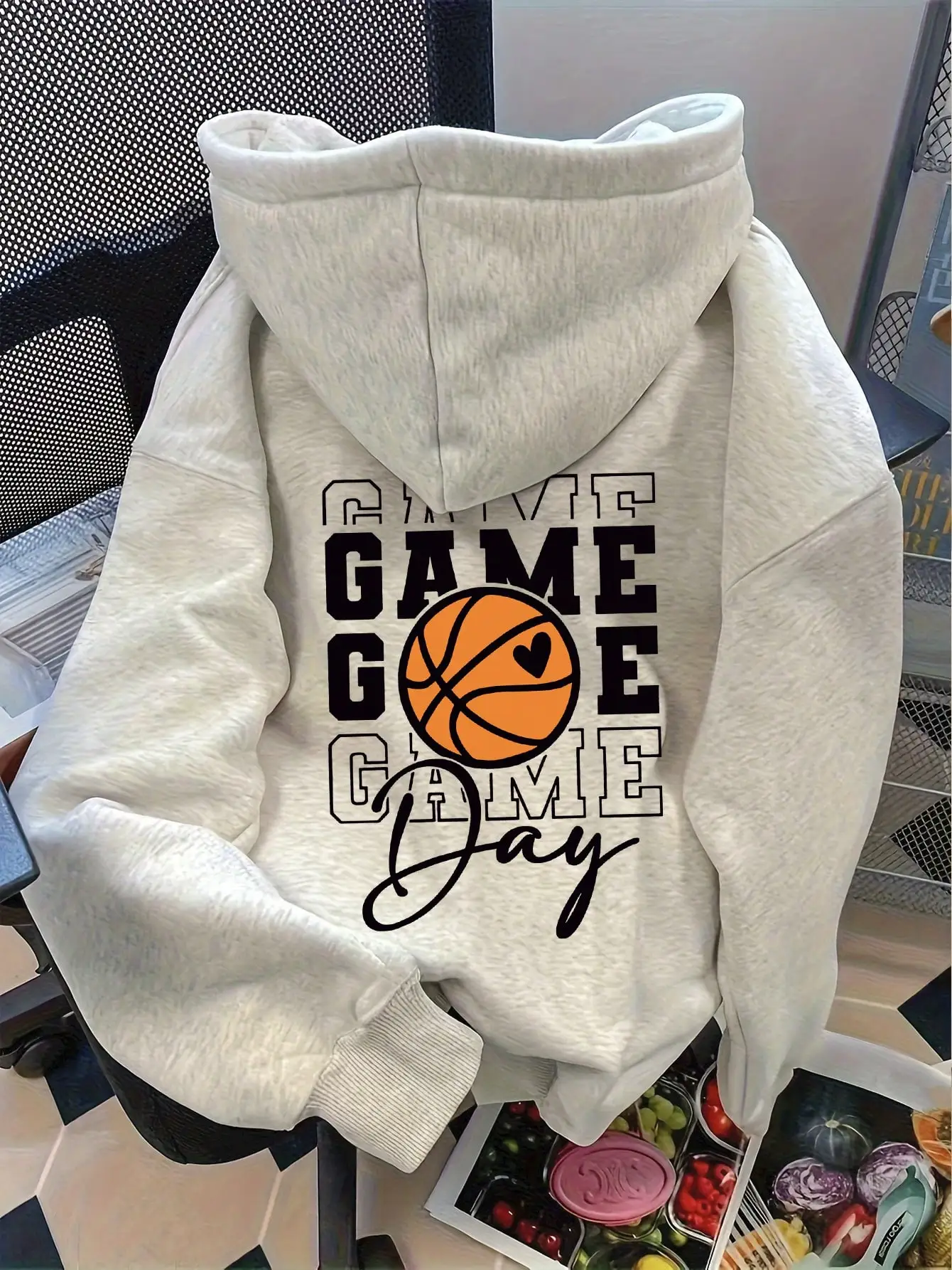 

Women's Basketball Game Day Print Drop Shoulder Hoodie, Fall Pullover Sweatshirt for School & Graduation