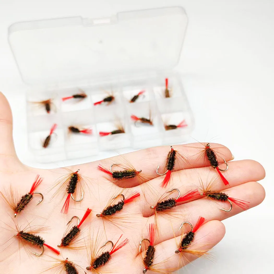 10 Teile/schachtel Fliegenfischen Fliegen Trockenfliegen Lockt Redtail Trockenköder Forelle Künstliche Nymphen Köder für Angeln Forelle/Barsch köder – Detail 3
