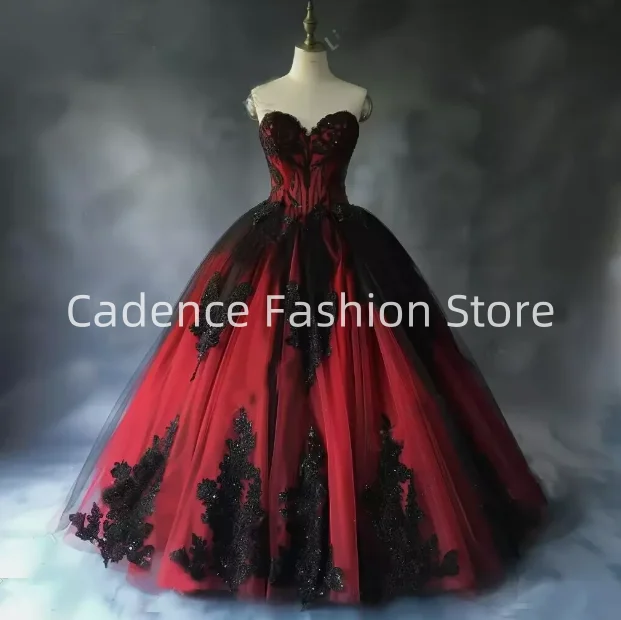 Красные, черные готические свадебные платья по индивидуальному заказу, кружевные аппликации в форме сердца, трапециевидные свадебные платья, платья для выпускного вечера