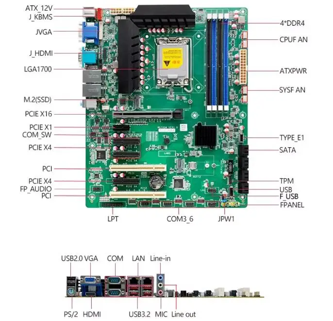 Q670 Motherboard ATX SBC Supports 12/13/14th Core i3/i5/i7 LGA1700 Desktop CPU IPC Industrial Mainboard with 6*COM 2*LAN 5*PCIe