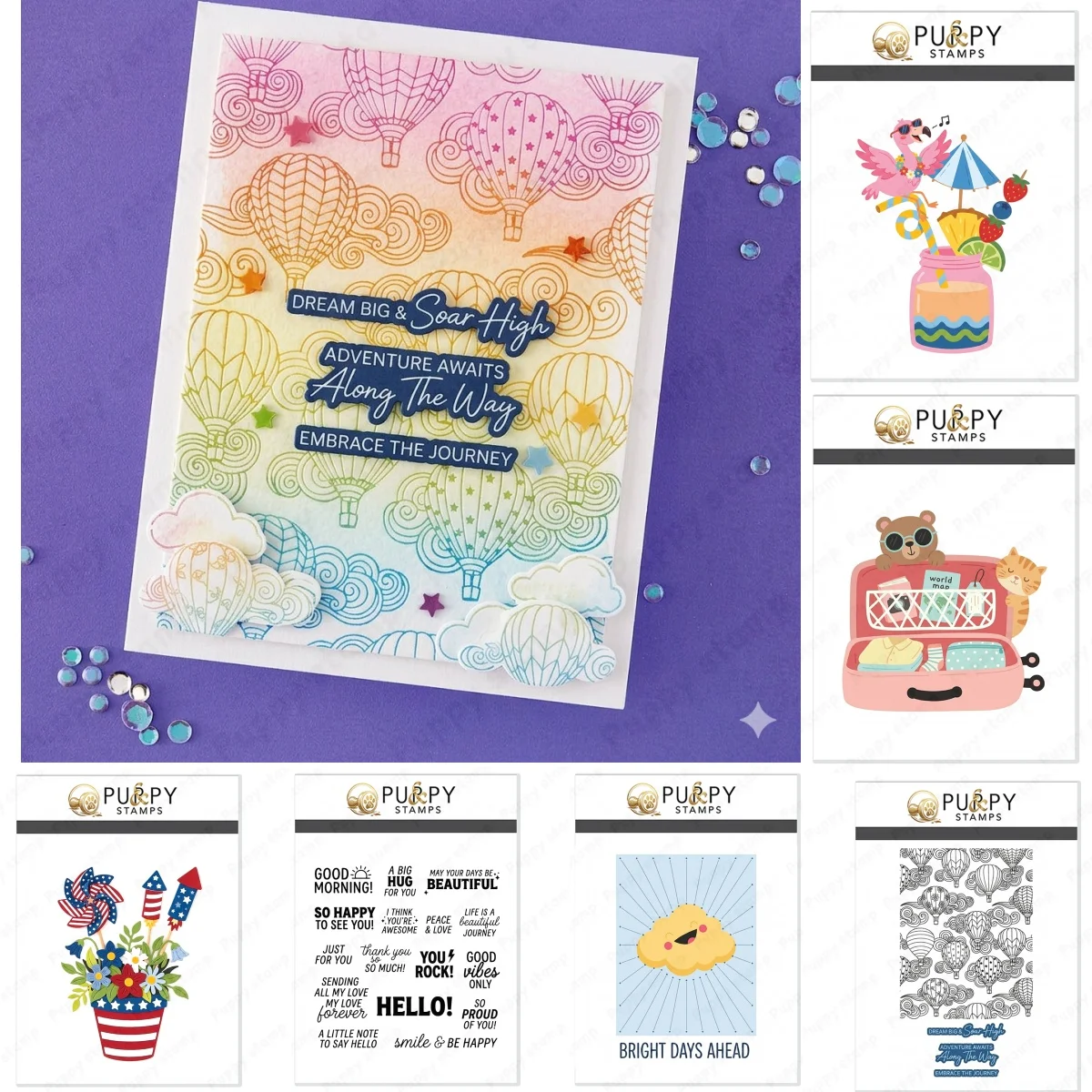 Sommer 2026 Reise-Heißluftballon-Getränke Metall-Stanzformen Klarer Stempel Heißfolie für DIY-Kartenherstellung Scrapbook-Basteldekoration