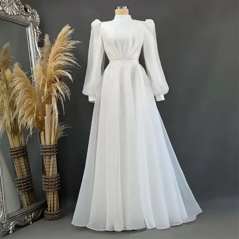 Vestido formal personalizado, arábia saudita, baile de formatura, gola alta, linha a, comprimento até o chão, saias dobráveis, drapeadas em camadas