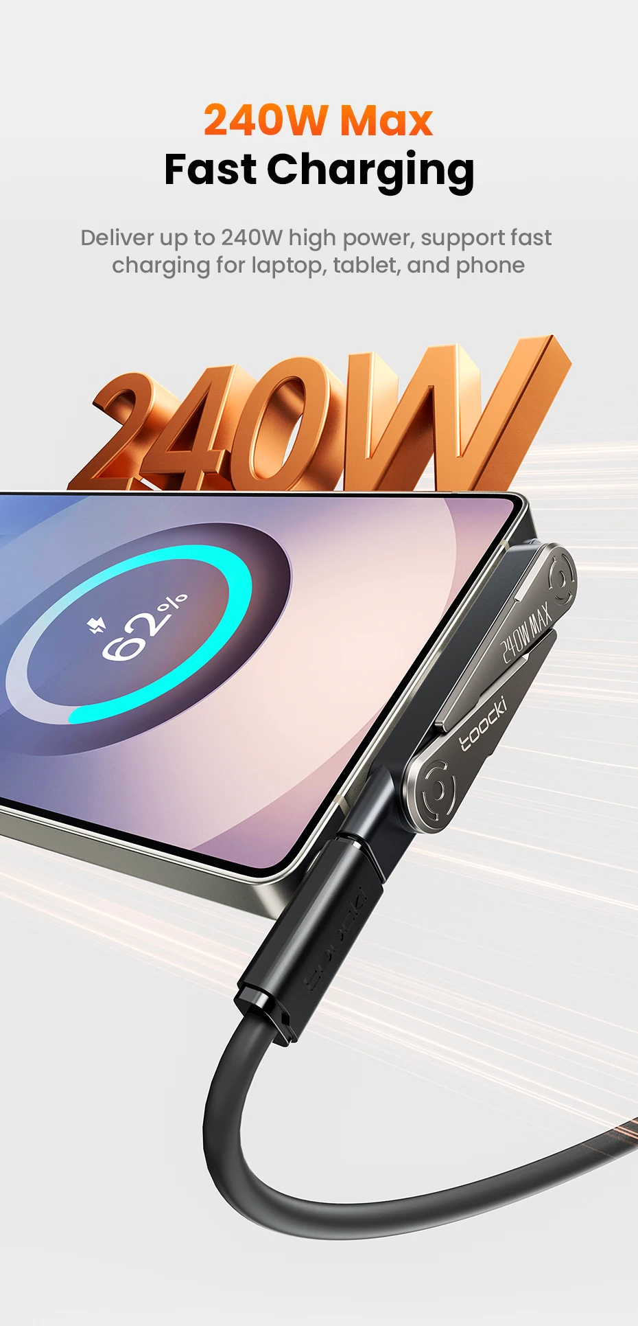 Toocki 240W USB C to USB C Adapter With Foldable Phone Holder 90 Degree Converter OTG Adapter for Laptop Tablet iPhone Samsung