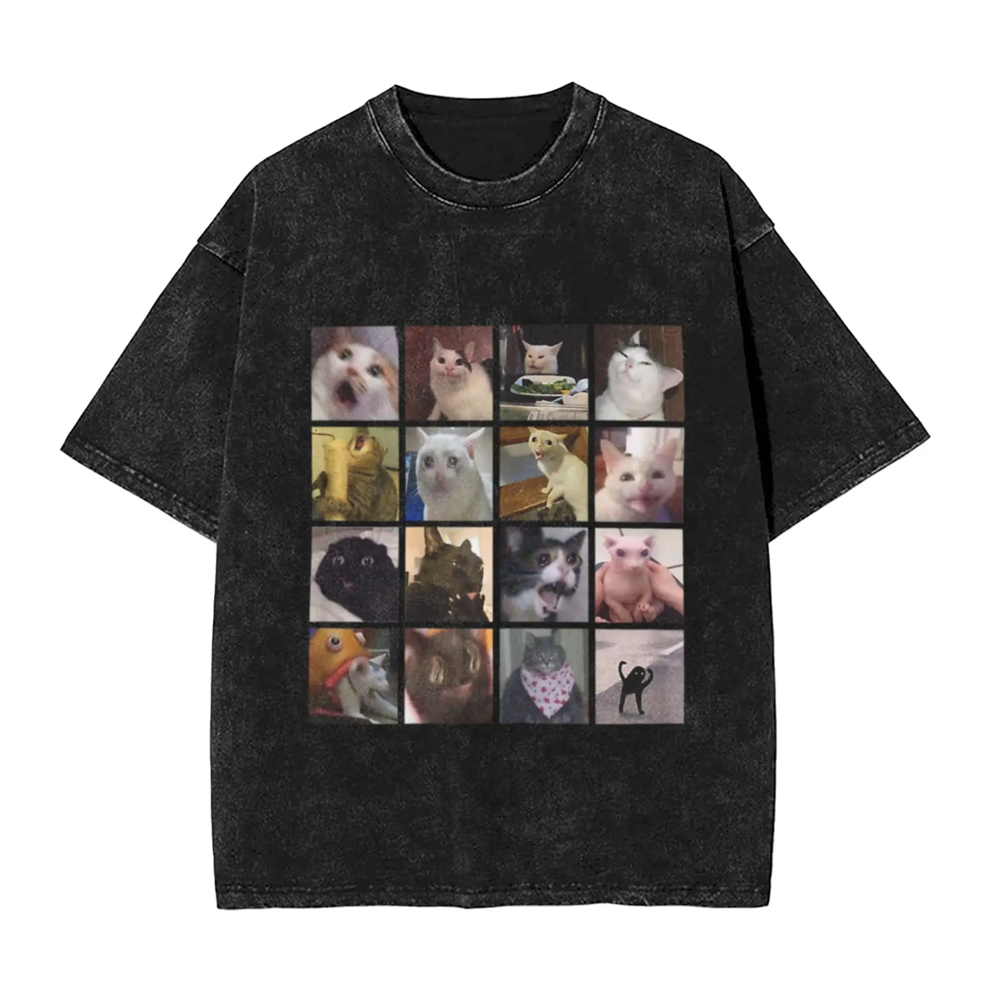 Funny Cat Meme Sticker Bundle Unique Comfort A T-Shirt Oversized Short Sleeve Men's Women's Cotton Tees Tops