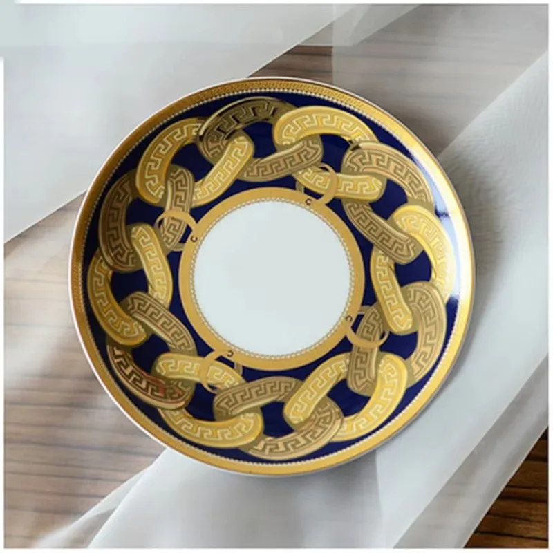 Luxury Blue Old Man Portrait Bone China Dinnerware Set Jingdezhen Porcelain Western Plate Dish Home Decoration Wedding Gifts