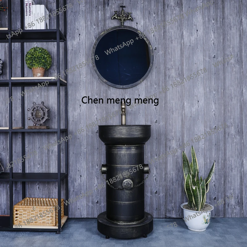 

MF Retro integrated column basin Industrial wind wash basin Bathroom floor washbasin Balcony wash basin Round