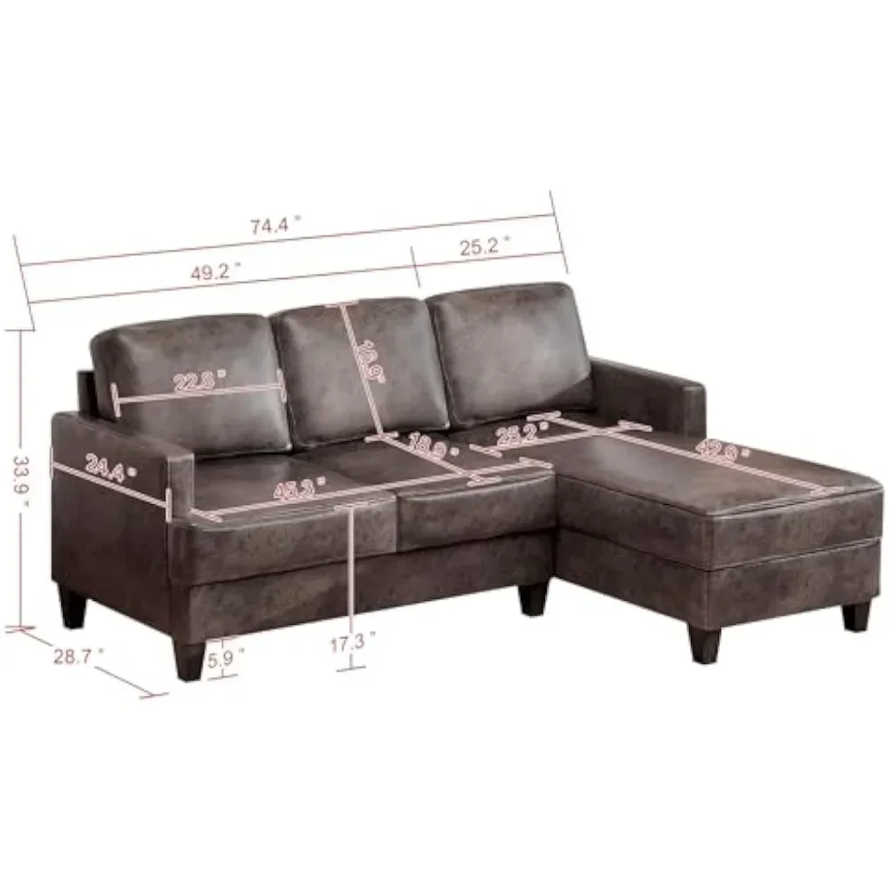 3 Seater Sectional Sofa with Chaise Lounge, Upholstered Modern 3 Cushion Sofa, 2 Piece Sofa Set for Living Room, Apartment