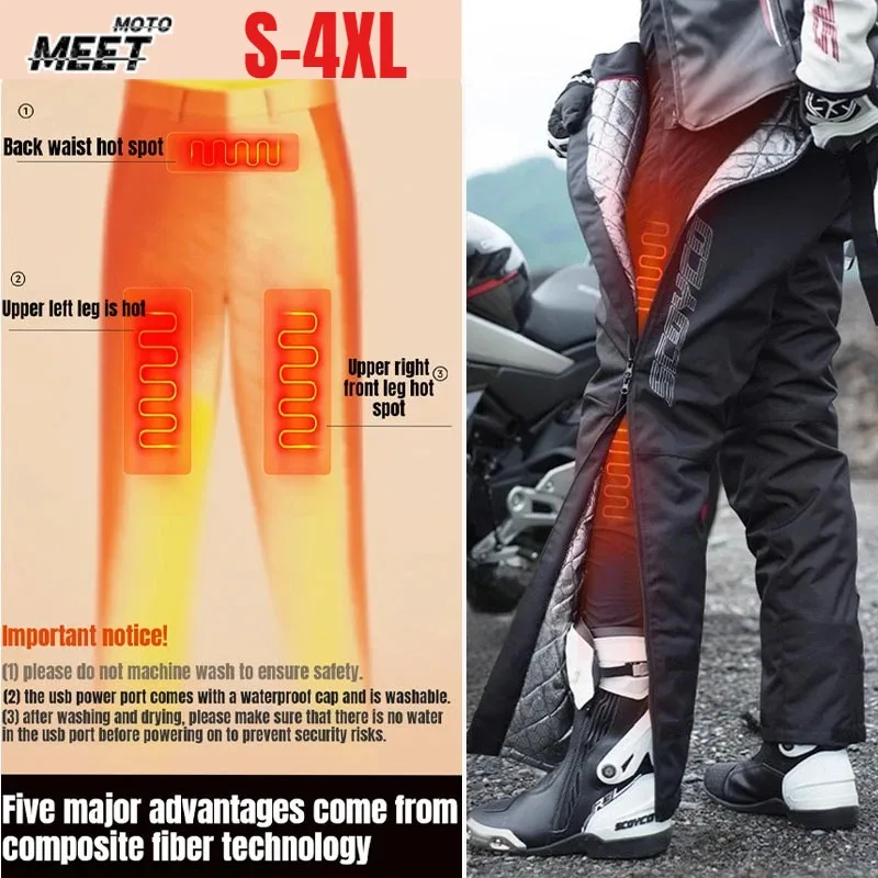 Motorcycle Pants Electric Heated Quick Take Off Pants Winter Warm Waterproof Off-Road CE Anti-fall Quick-Release Trousers