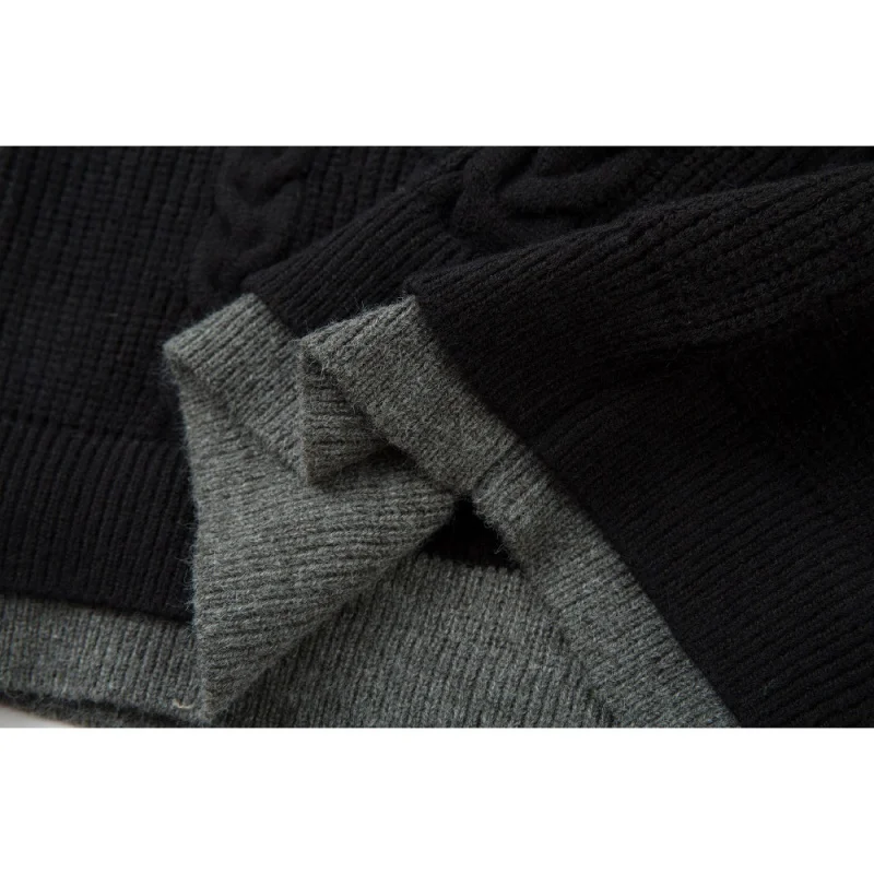 Men'S Black Polo Collar Sweater, 2025 Autumn New Cable Knit Button-Down Knitted Fall Fashion Trend Office Wear Warm Knit Top
