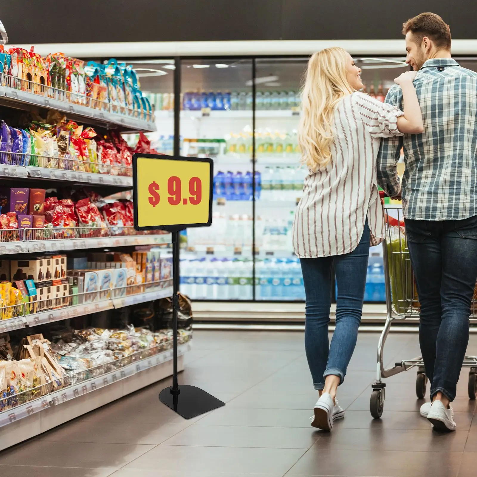 Supermarket Price Tag Advertising Promotional Sign Both Vertical Horizontal View Height Adjustable Up Double-Sided Board Sign