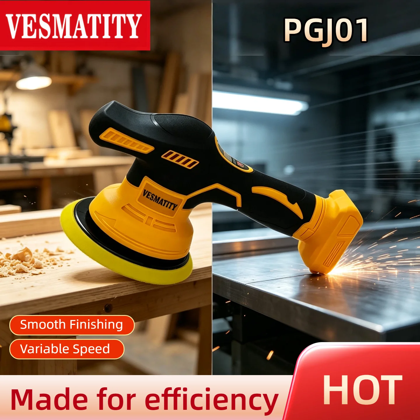 VESMATITY Car Polisher Cordless 8 Gears Digital Display Electric Polisher Auto Car Waxing Polishing Machine for DeWALT Tool