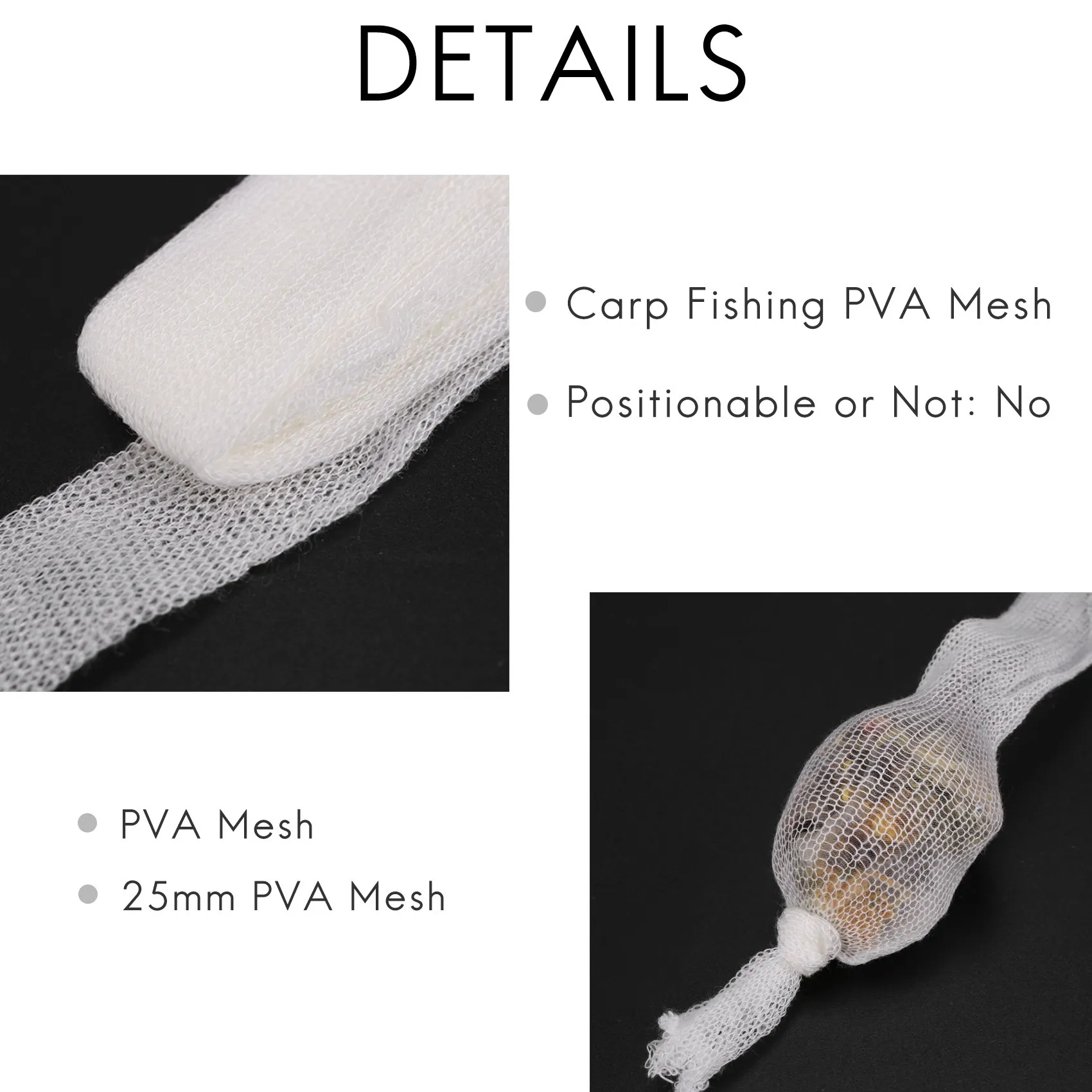 A3#(Upgraded) 241F 10Pcs PVA Mesh 25mm Wide Soluble Fish Refill Nets Carp Fishing PVA Network Stocking Boilie Rig Bait Wrap Net