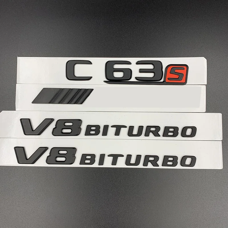 

3D ABS Black Car Rear Trunk Badge Sticker Fender Side Emblem C63S V8 Biturbo Logo For Mercedes C63 AMG W205 W204 Accessories