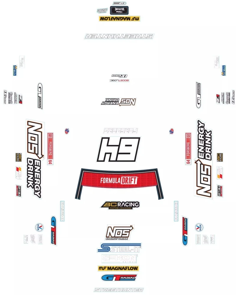 1/10 Fairlady 400Z Forsberg RC Drift naklejki na karoserię. Naklejki 210mm x 297mm